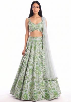 Mint Green Sequin Georgette Lehenga Set