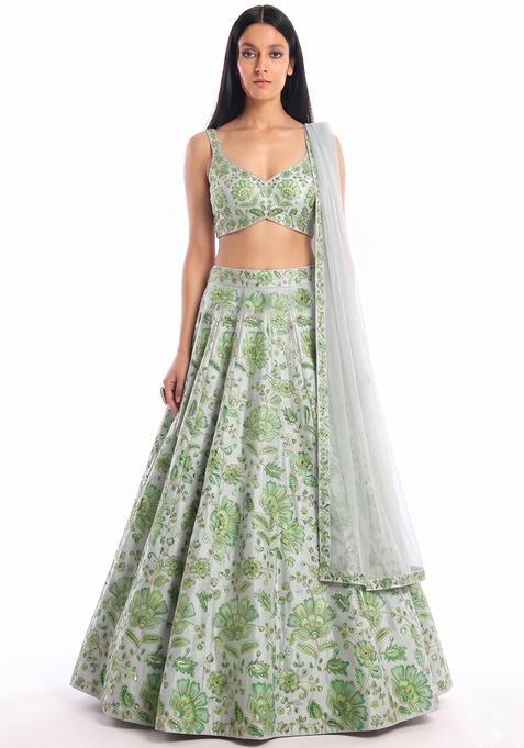 Mint Green Sequin Georgette Lehenga Set