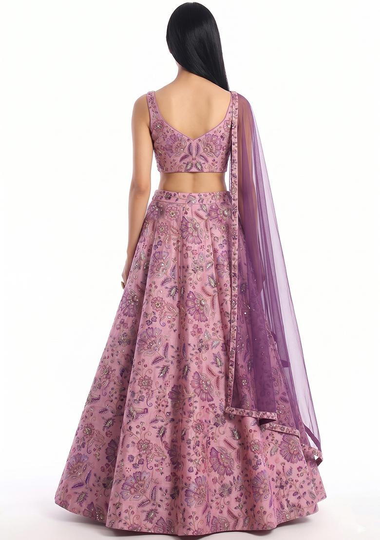 Blush Pink Zari Silk Blend Lehenga Set - Indya