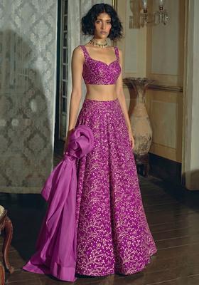 Rani Pink Zari Silk Blend Lehenga Set