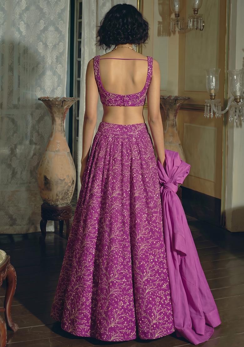 Rani Pink Zari Silk Blend Lehenga Set - Indya