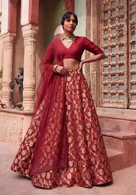 Red Silk Blend Lehenga Set