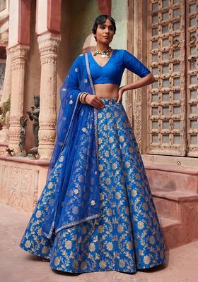 Royal Blue Silk Blend Lehenga Set