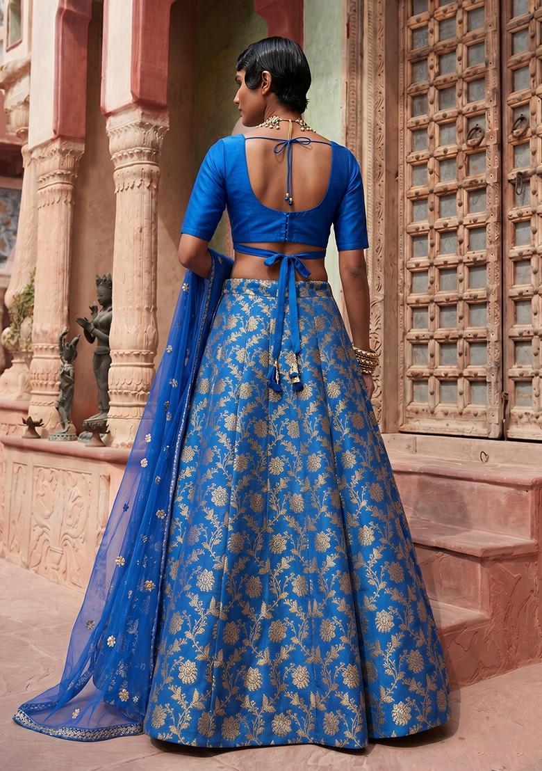 Royal Blue Silk Blend Lehenga Set - Indya