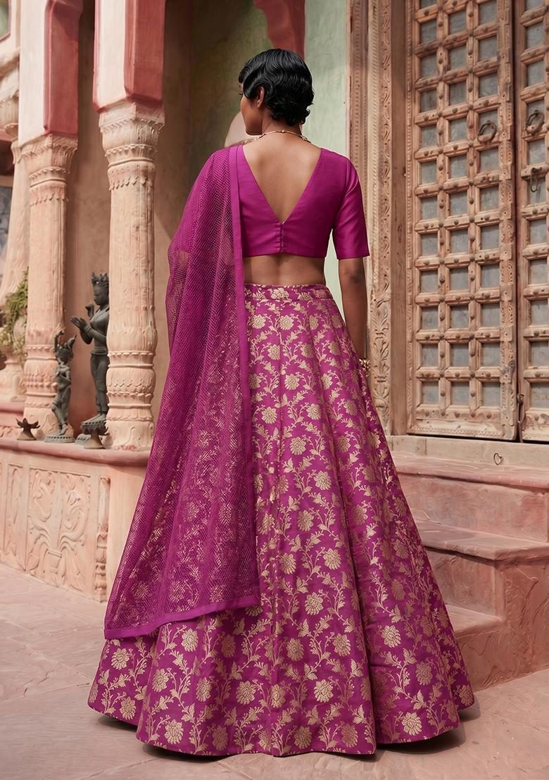 Magenta Pink Silk Blend Lehenga Set - Indya