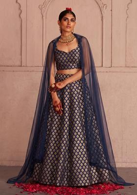 Dusty Blue Silk Blend Lehenga Set