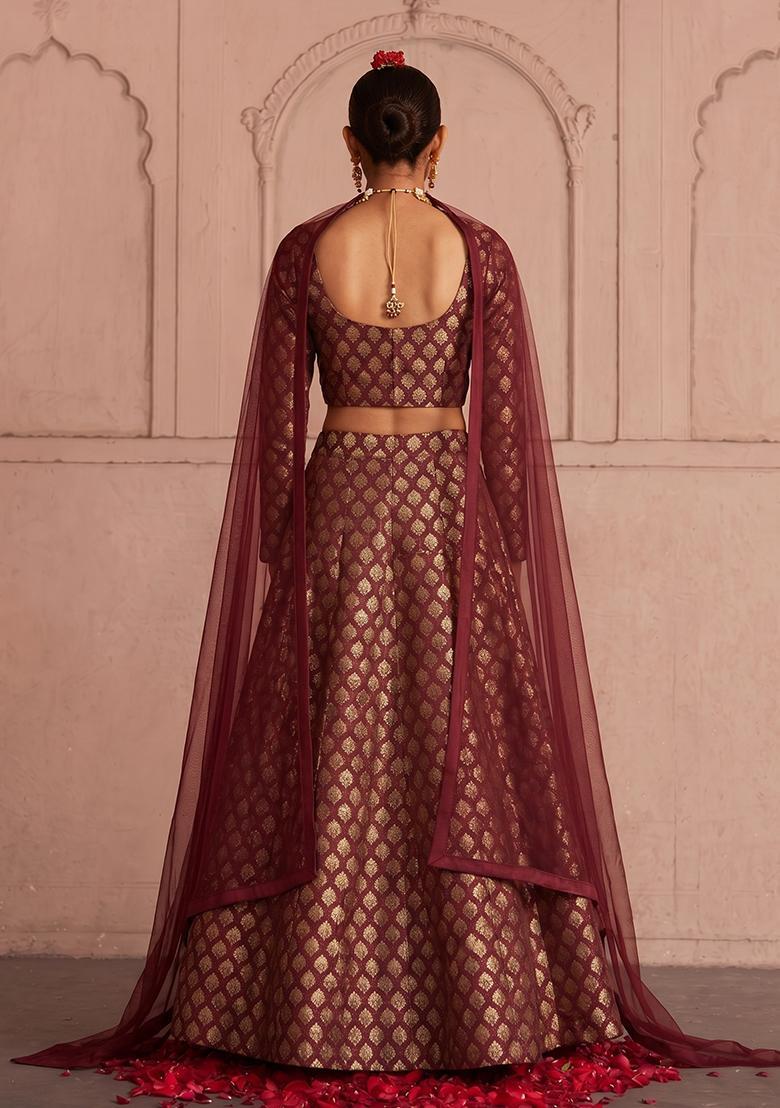 Maroon Silk Blend Lehenga Set - Indya