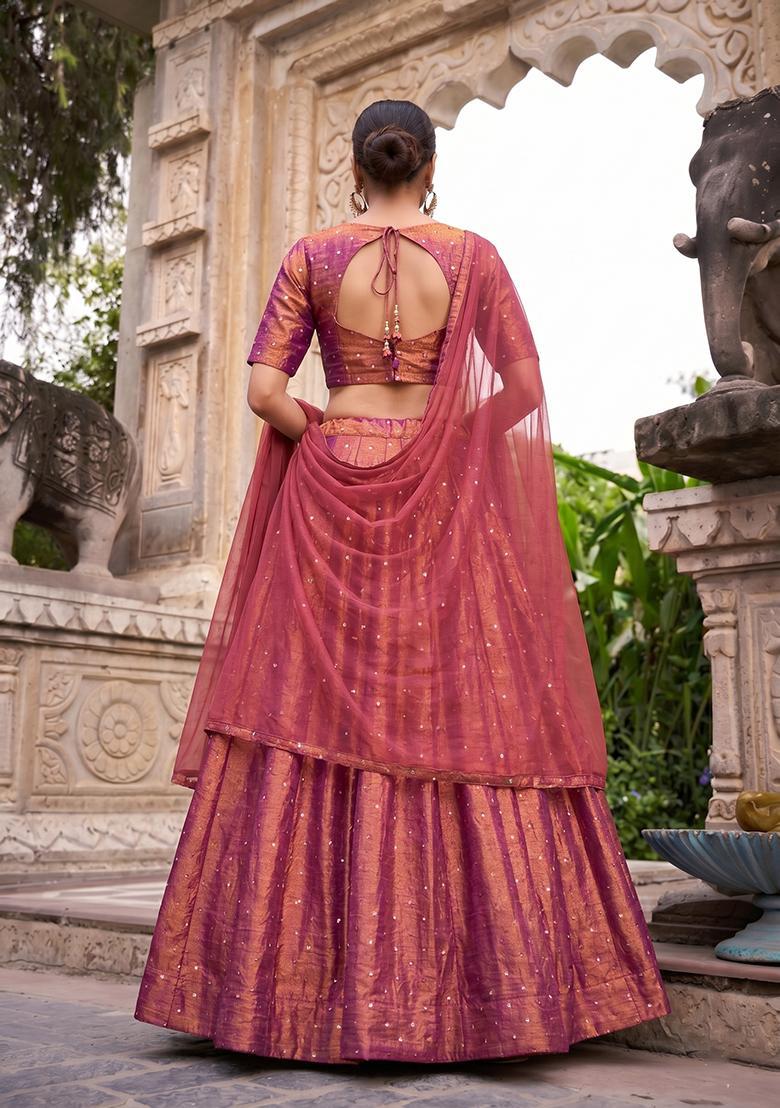 Onion Pink Embroidered Silk Blend Lehenga Set - Indya
