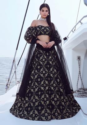 Black Embroidered Organza Lehenga Set