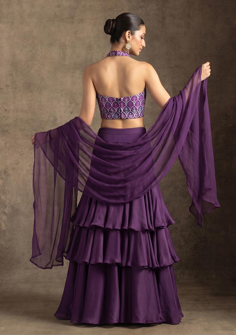 Royal Violet Zari Brocade Lehenga Set - Indya