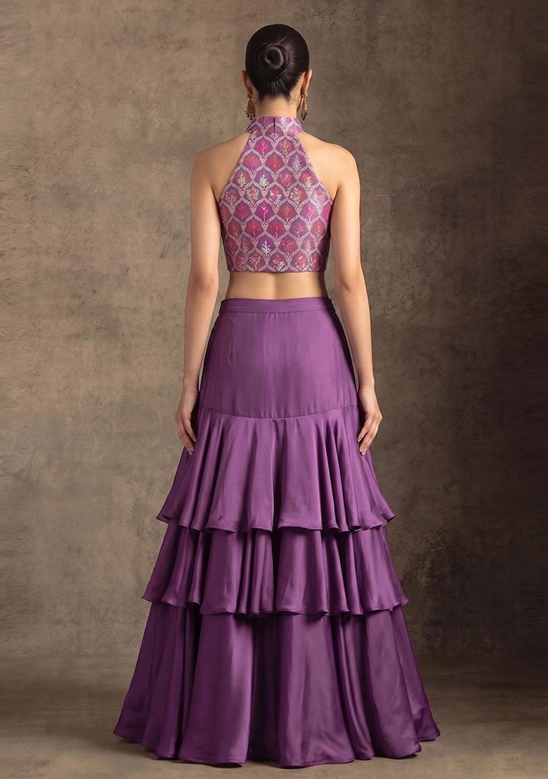 Magenta Zari Brocade Lehenga Set - Indya