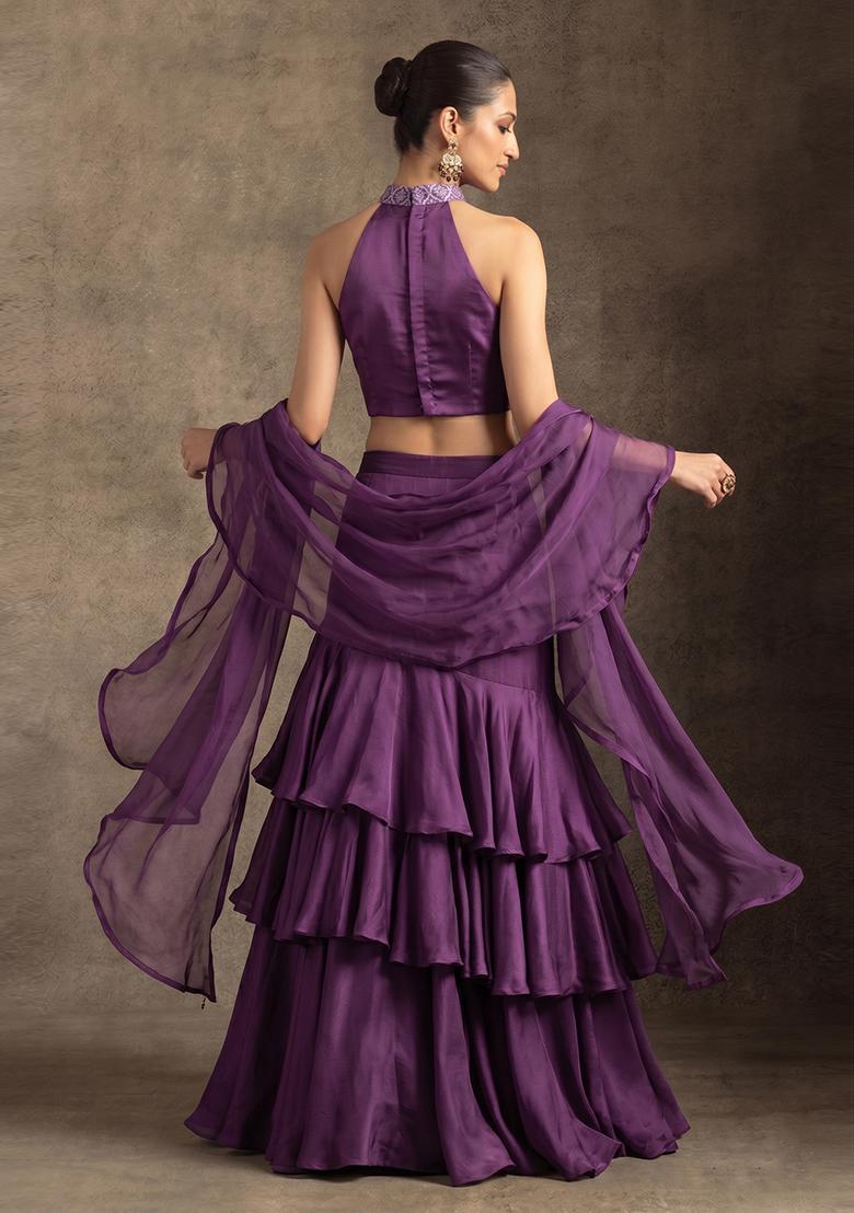 Voilet Zari Brocade Lehenga Set - Indya