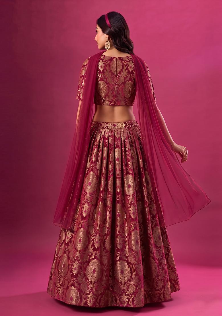 Magenta Silk Blend Lehenga Set - Indya