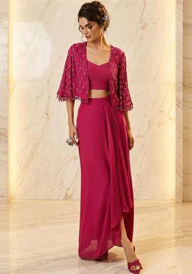 Pink Embroidered Handwork Fusion Set