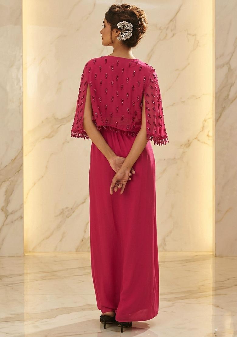 Pink Embroidered Handwork Fusion Set - Indya