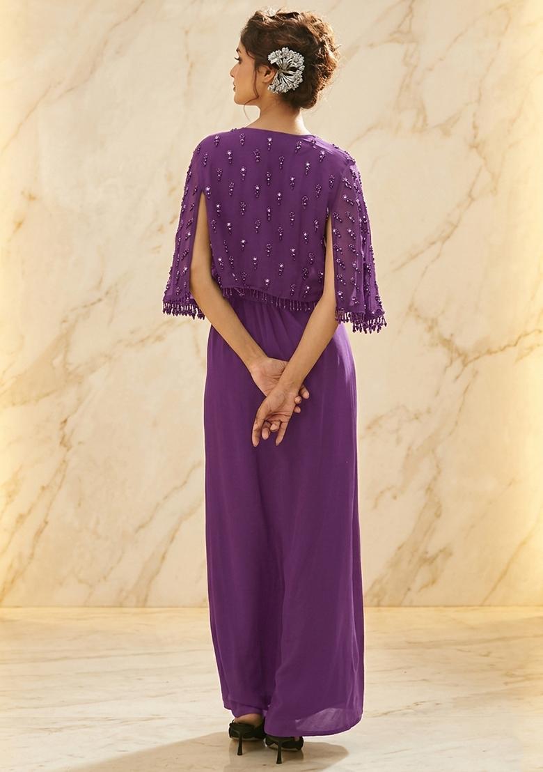 Purple Embroidered Handwork Fusion Set - Indya