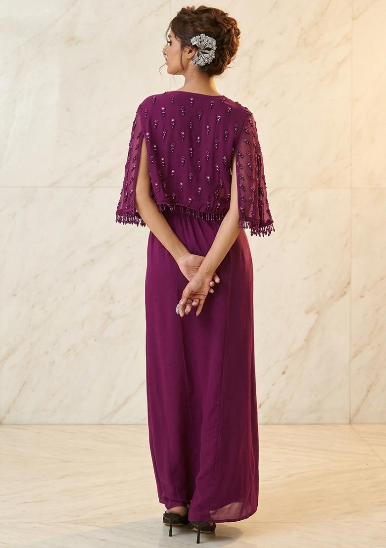 Purple Embroidered Handwork Fusion Set - Indya
