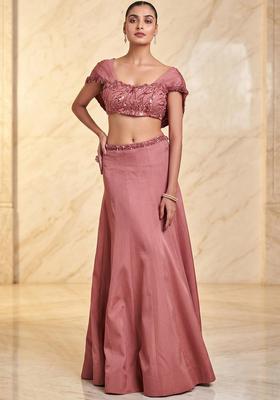 Dusty Pink Embroidered Handwork Lehenga Set