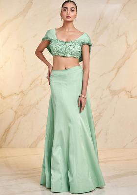 Mint Green Embroidered Handwork Lehenga Set