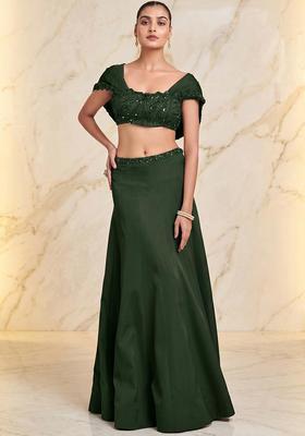 Forest Green Embroidered Handwork Lehenga Set
