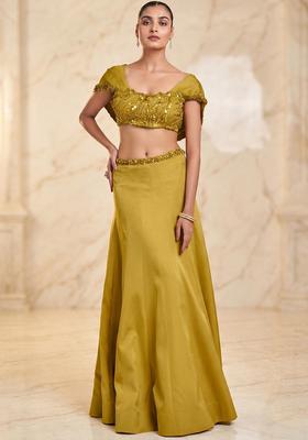 Mustard Yellow Embroidered Handwork Lehenga Set
