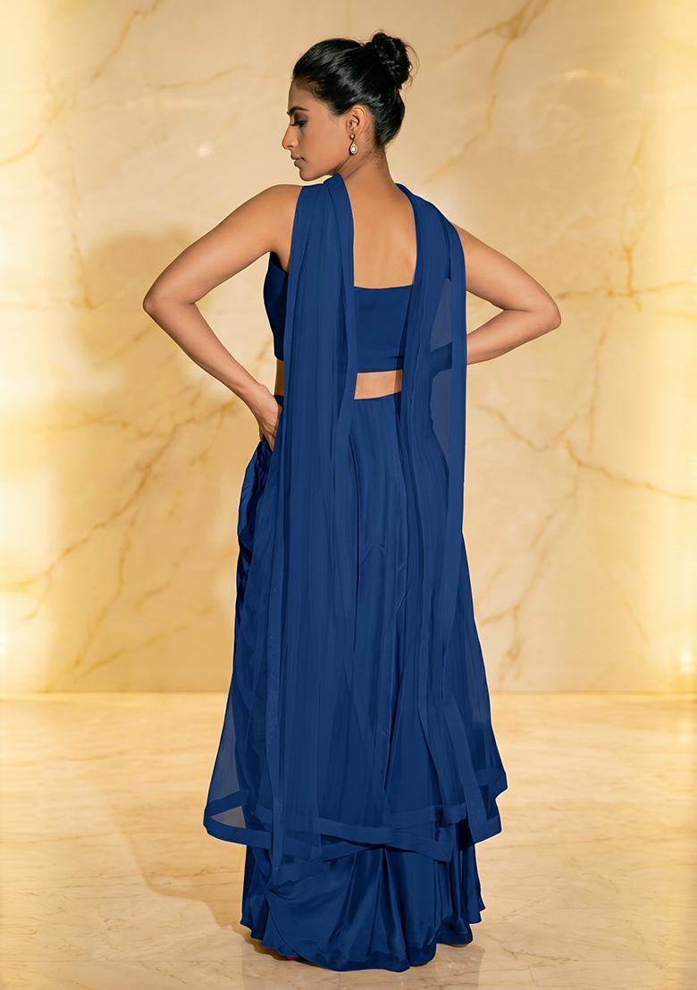 Royal Blue Embroidered Handwork Fusion Set - Indya