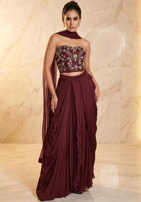 Deep Brown Embroidered Handwork Fusion Set