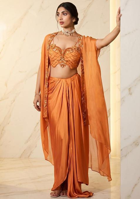 Orange Embroidered Handwork Fusion Set