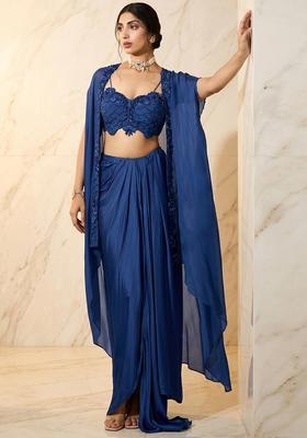Navy Blue Embroidered Handwork Fusion Set