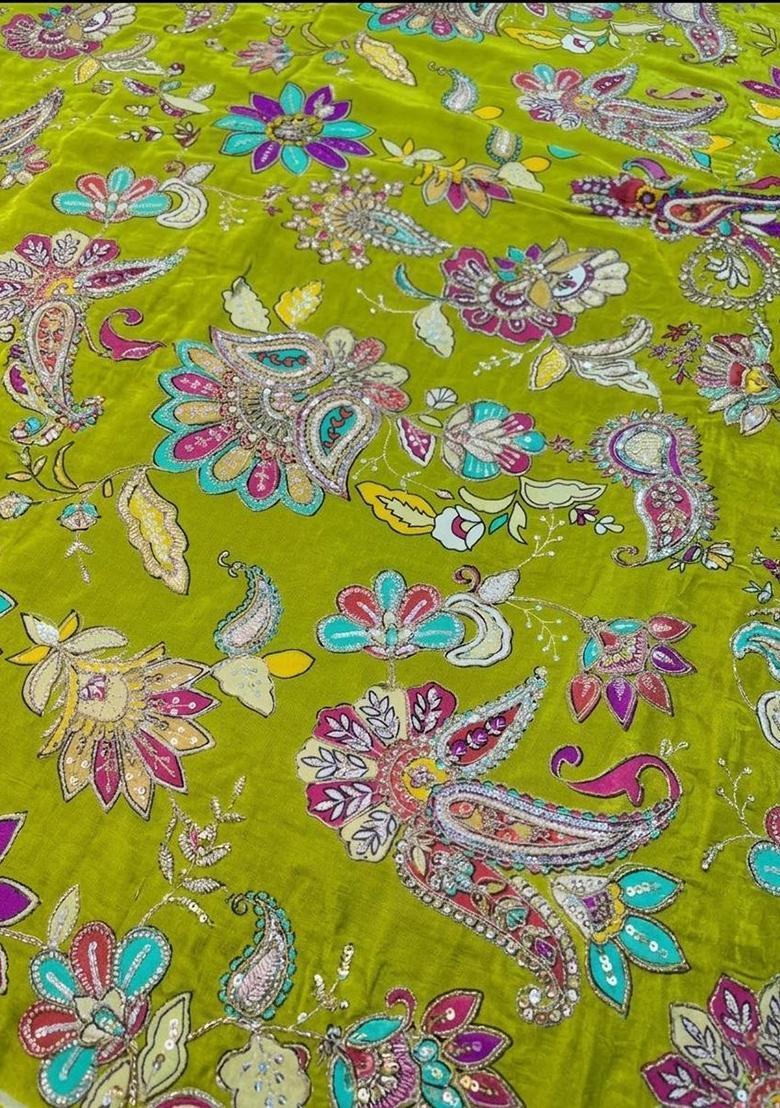 Lime Green Printed Crepe Fusion Set - Indya