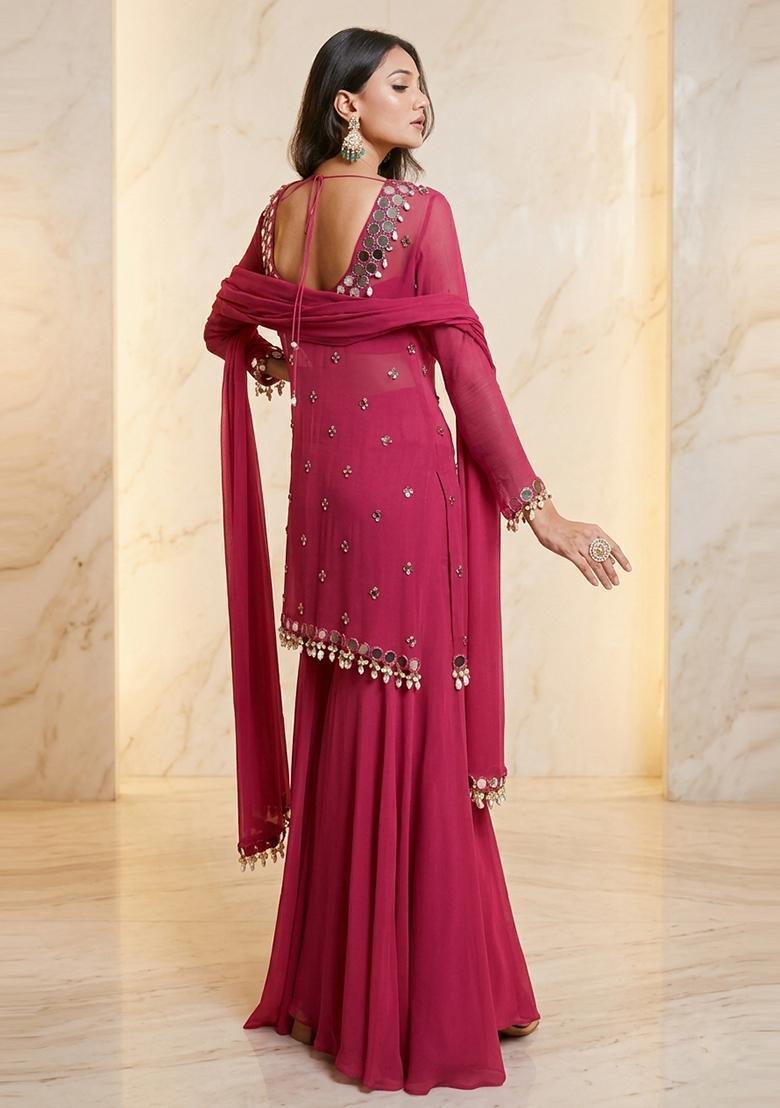 Magenta Embroidered Handwork Sharara Set - Indya