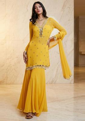 Yellow Embroidered Handwork Sharara Set