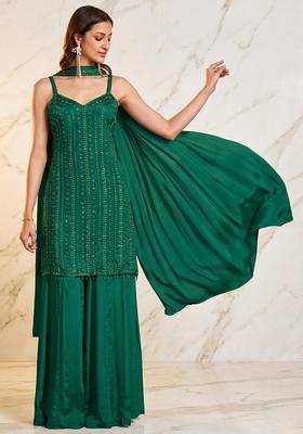 Emerald Green Embroidered Handwork Kurta Set