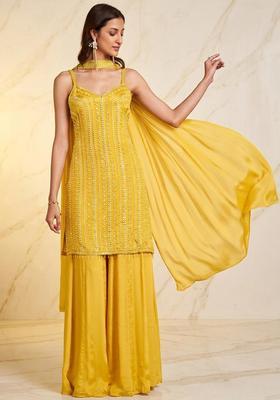 Yellow Embroidered Handwork Kurta Set