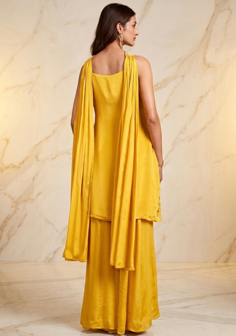 Yellow Embroidered Handwork Kurta Set - Indya