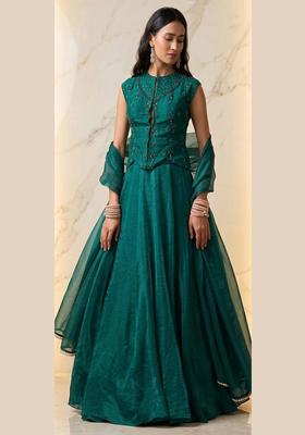 Emerald Green Embroidered Handwork Lehenga Set