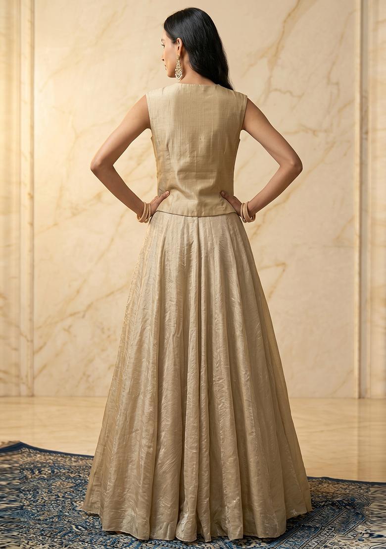 Champagne Beige Embroidered Handwork Lehenga Set - Indya