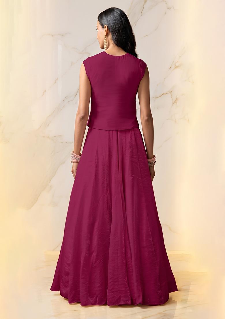 Magenta Embroidered Handwork Lehenga Set - Indya