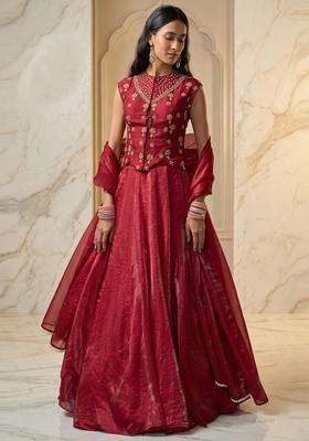 Maroon Embroidered Handwork Lehenga Set