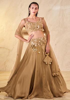 Beige Gold Embroidered Handwork Lehenga Set