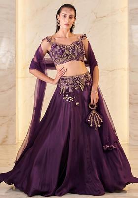 Deep Purple Embroidered Handwork Lehenga Set