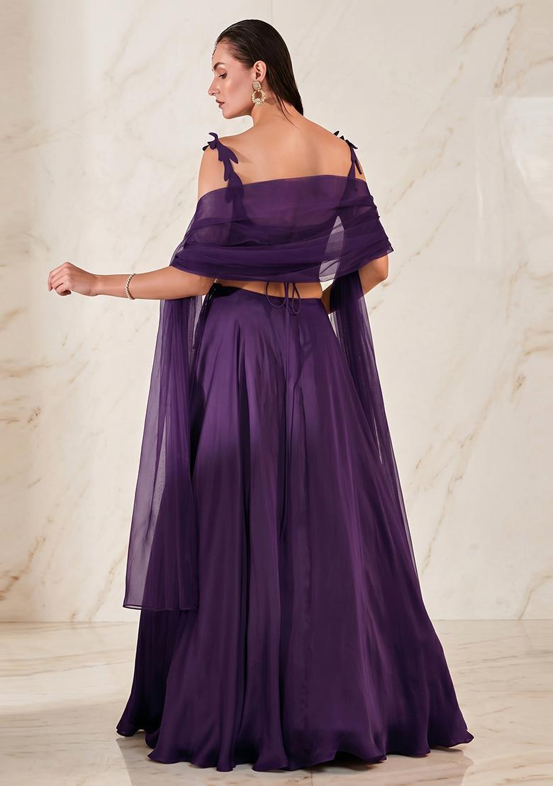 Deep Purple Embroidered Handwork Lehenga Set - Indya