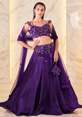 Violet Embroidered Handwork Lehenga Set