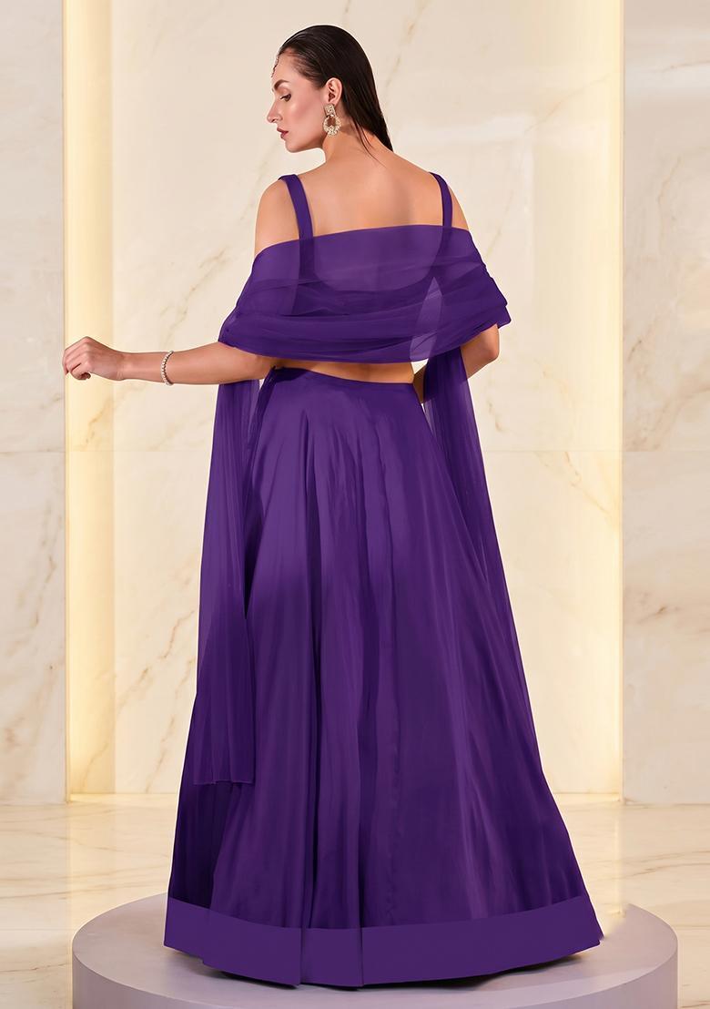 Violet Embroidered Handwork Lehenga Set - Indya