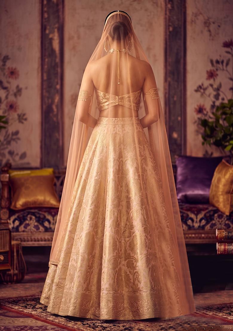 Soft Pink Brocade Lehenga Set - Indya