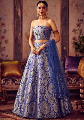 Periwinkle Blue Brocade Lehenga Set