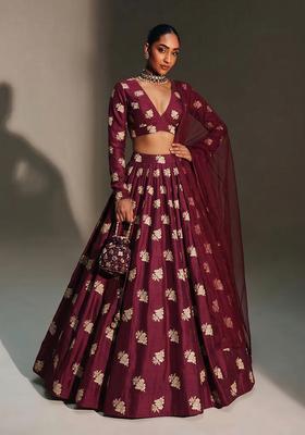 Deep Wine Brocade Lehenga Set