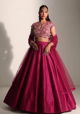 Magenta Printed Crepe Lehenga Set