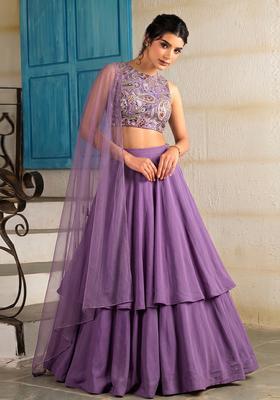 Lavender Printed Crepe Lehenga Set