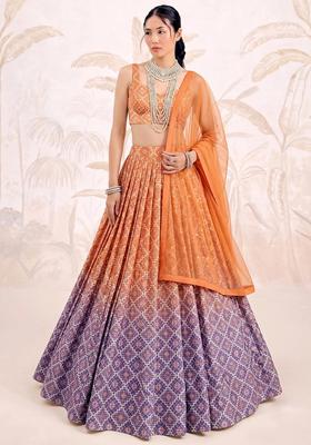Ombre Green Printed Silk Blend Lehenga Set